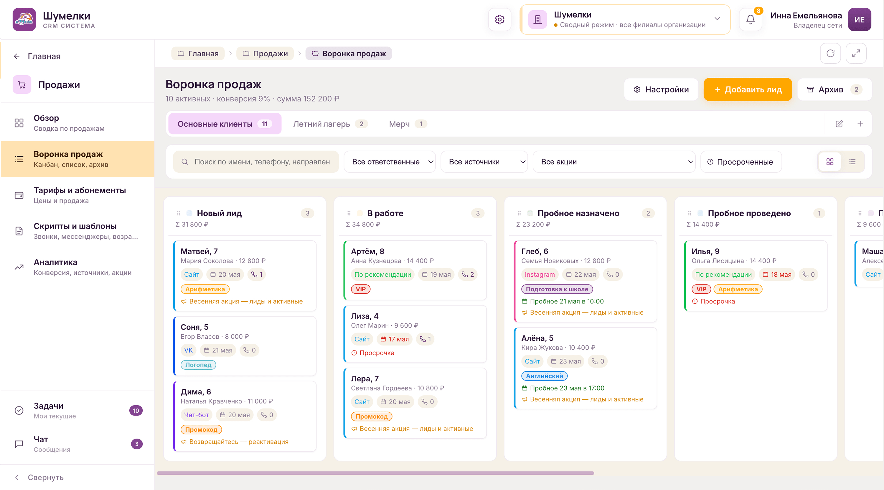 ShumaCRM — Воронка лидов